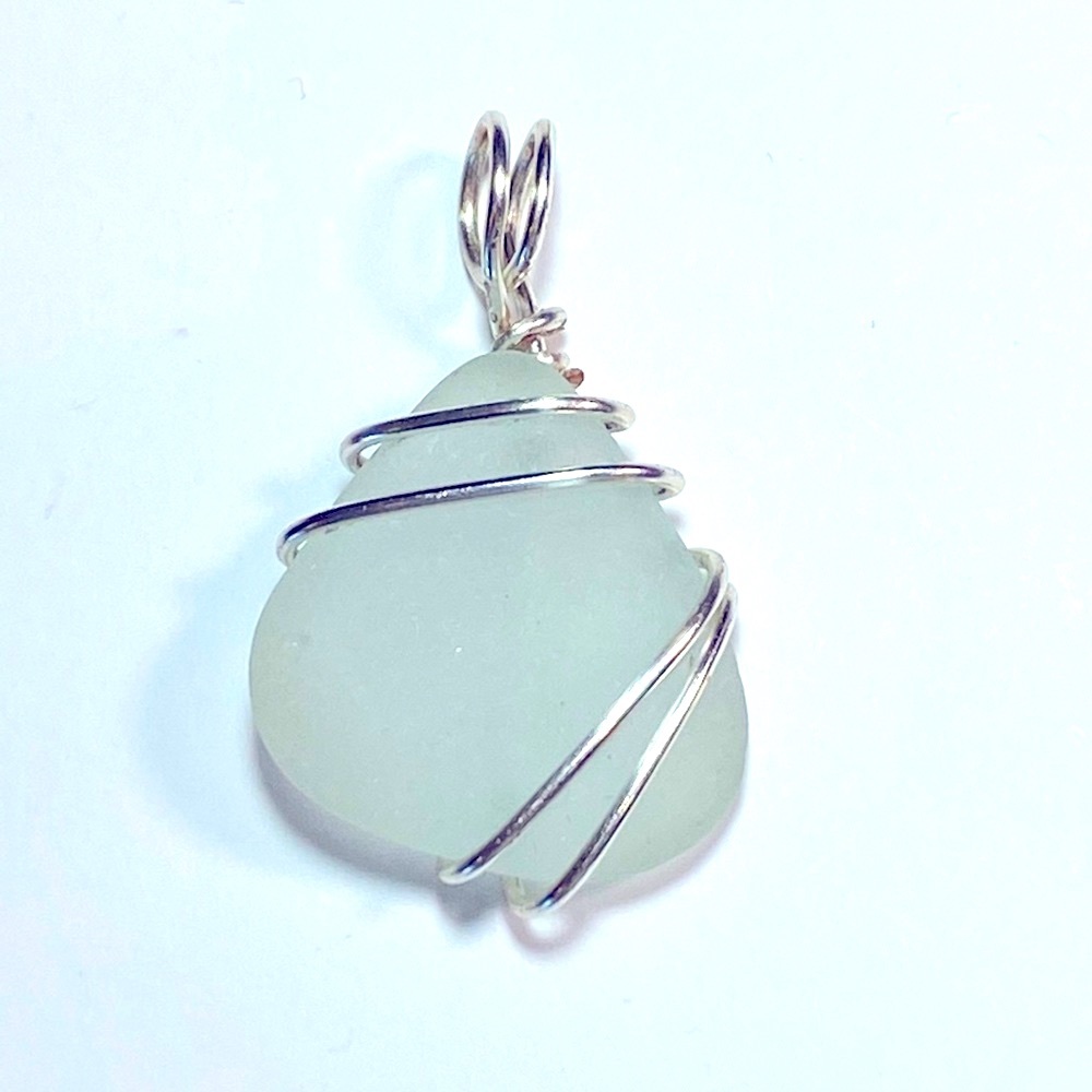 SJC Natural Clear White Frosted SeaGlass Pendant